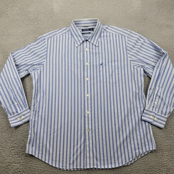 Nautica Shirt Mens XL Blue Black White‎ Striped Casual Classic Button Up - Picture 1 of 11